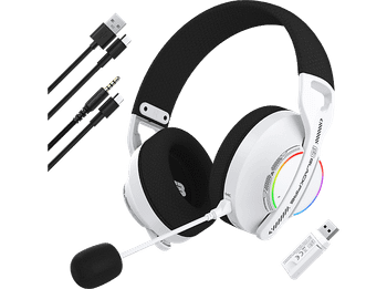 Auriculares gaming - Ardistel BLACKFIRE® BFX-W100 PRO, 3 modos de conexión: Bluetooth, Wireless Dongle 2.4G y Cable, Micrófono, Blanco