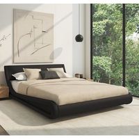 cama de matrimonio  cama doble con cabecero  con somier de lamas  negro mate  cama madera y polipiel  modelo alessia  para colchon de 120x190