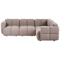 sofa modular de 4 plazas esquinero izquierdo moderno compuesto por cuatro modulos seccionales tapizado en tela gris pardo maksaberg