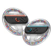 jys jys-ns2290 2 piezas mini volante de carreras para switch2 cristal transparente con particulas coloridas joystick ag