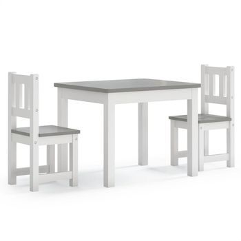 Mesa Y Sillas Infantiles 3 Uds | Juego De Muebles De Jardín Mdf Blanco Y Gris