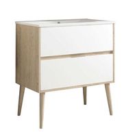 kibath mueble de bano con lavabo noruega 80x45 cm acabado blanco mate 2 cajones suspendido patas decorativas incluidas