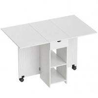 homcom mesa de cocina plegable con ruedas alas abatibles cajon y estantes para 2 a 4 personas 120x72x75 cm blanco   aosom espana