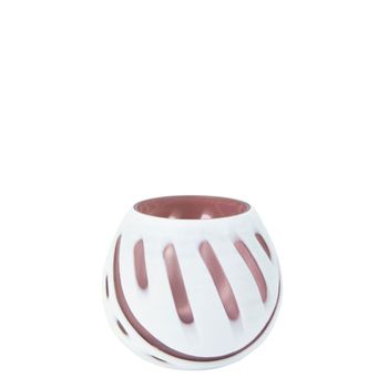 Portavelas decorativo de vidrio soplado rosa claro y blanco h9