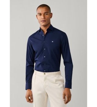 Hackett London para hombre. HM3010764 Camisa Ess Stretch Pop marino (M), Casual, Algodón, Clásico, Manga larga