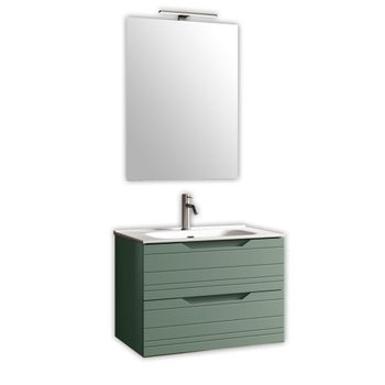 Mueble de baño con espejo de 4 piezas en mdf verde salvia