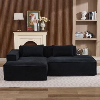 Sofá Compacto De 235 Cm, 2 Plazas, Negro De Poliéster Con Cojines