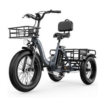 Triciclo Eléctrico Plegable Cbvelo C16, Neumáticos Anchos De 4 Pulgadas, Cuadro De Acceso Bajo, Gris