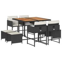 set de comedor de jardin 9 pzas y cojines ratan sintetico negro cfw627678