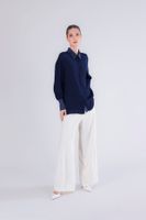camisa con ribete de saten navy