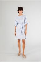 vestido con escote barco y fajin light blue striped l