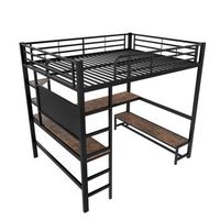 cama alta de 140x200 cm con escritorio usbtipo c led negra