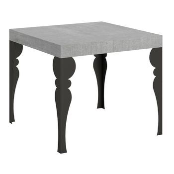 Mesa Extensible Cuadrada Pequeña 90x90/246 Cm Estilo Oriental Torza-color Gris Cemento-3 Alargaderas Gruesas