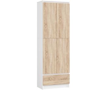 Librería akord r60 blanco 60 cm 2 puertas 1 cajón frente en color roble sonoma 4 estantes 60x35x180 cm