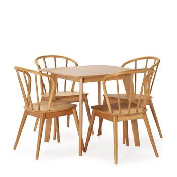 Juego de mesa 80x80 cm y 4 sillas de comedor color roble