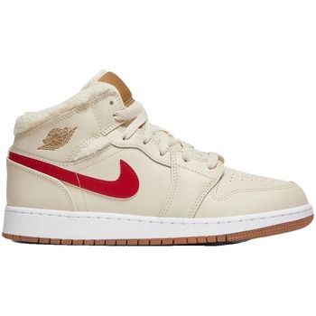 Nike Deportivas Moda Baskets 1 Mid Fleece Pearl White en cuir beige crème para mujer
