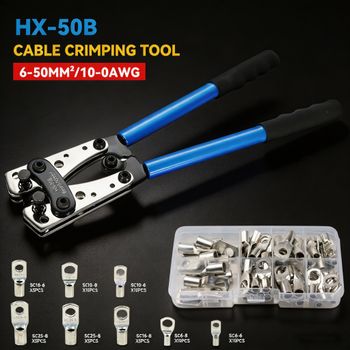 Herramienta de crimpado de terminales para cables de 6-50 mm² / AWG 10-0, crimpadora de terminales de tubo de alta resistencia HX-50B, alicates de crimpado hexagonal.