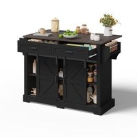 isla de cocina negra con tablero abatible 12045-7091 cm ruedas y almacenaje