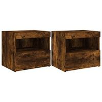 mesitas de noche con luces led 2 uds roble ahumado 50x40x45 cm vidaxl