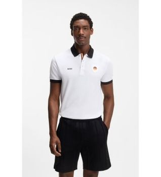 BOSS para hombre. 50559263 Polo Paddy con detalles de bandera blanco (M), Casual, Algodón, Manga corta