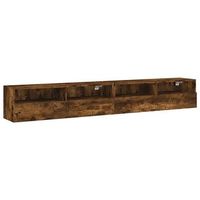 2 uds muebles tv de pared  mueble de salon  armario tv madera roble ahumado 100x30x30 cm