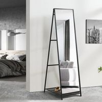 espejo de pie cuerpo entero ruffano con estante metal 160 x 44 x 60 cm - negro encasa