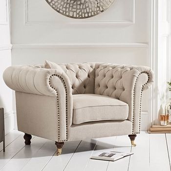 Carrara Chesterfield Cream Linen Armchair
