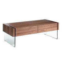 mesa centro rectangular nogal y cristal templado angel cerda 2050 127x59x41