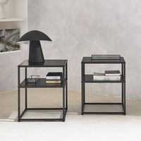 mesita de noche de metal con estanteria set de 2 negro