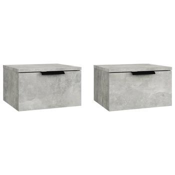 Pack 2 Uds Mesita De Noche | Mesa Auxiliar | Mesilla De Pared Color Gris Hormigón 34x30x20 Cm