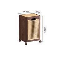 cesto para la ropa tejido de ratan marron retro con ruedas y estante de almacenamiento