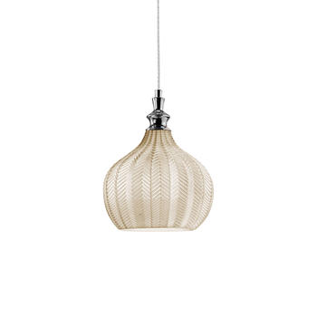 Cleofe - Lámpara Colgante De Cristal Transparente Ocre Y Cromo - Casquillo 1xe27, Estilo Vintage, Ip20, 1xe27 Máx 1x60w, D.23cm, Bombillas Excluidas