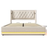 cama 140x200 cm con somier almacenamiento hidraulico led 3 lados usb tipo-c cabecero cama doble beige