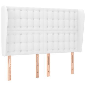 Cabecero Cama | Panel De Cabecera Con Orejas De Cuero Sintético Blanco 147x23x118/128 Cm