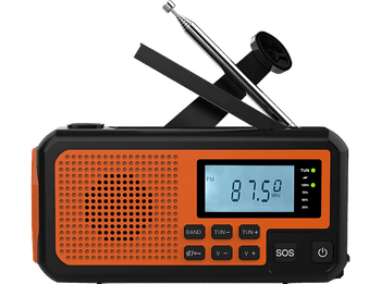 Radio portátil - NK FA350044, Altavoz 3W, Linterna, ABS, AM/FM/SW, DC5V 2A/Panel solar/Baterías AAA, Pantalla LCD, Naranja