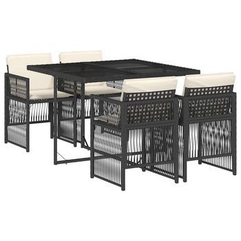 Set De Muebles Jardín 5 Uds | Conjunto De Comedor Con Cojines Ratán Sintético Negro
