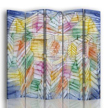 Legendarte - Biombo Theater Mountain Construction - Paul Klee - Separador De Ambientes Para Interiores Cm. 180x170 (5 Paneles)