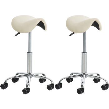 Set De 2 Taburetes De Tabajo Reno En Polipiel Simil Cuero Crema 46x46x53 Cm Clp
