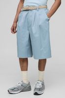 pantalon corto holgado con cintura fija y detalle plisado azul