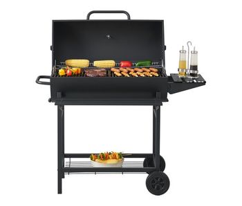 Barbacoa de carbón armento con 2 ruedas termómetro acero - negro [casa.pro]