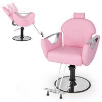 costway silla de barbero silla de salon reclinable para estilistas con giro de 360 y altura ajustable silla con bomba hidraulica rosa