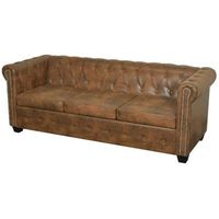 vidaxl sofa chesterfield 3 plazas de cuero artificial marron
