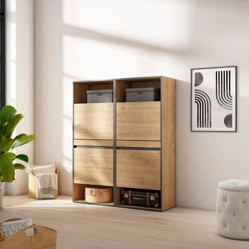 Zapatero efecto madera roble 120x35x145cm