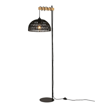 Lámpara De Pie Madera Y Pantalla De Cuerda De Yute Color Negro 