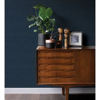 papel pintado vinilico ecologico etnico diseno geometrico africano azul - barak 682039 de gaulan - rollo de 10 m x 052 m