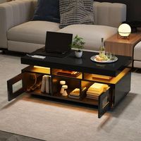 mesa de centro negra brillo 100x50cm led rgb app con enchufe usb almacenaje salon dormitorio oficina mesa auxiliar despacho moderna