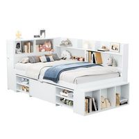 cama infantil 90x200 con cajones y estanteria madera contrachapada cama individual blanca
