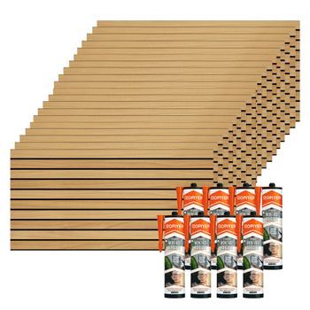 Set De 20 Paneles Decorativos Efecto Madera Nórdica En Eps + 8 Botes De Adhesivo De Montaje