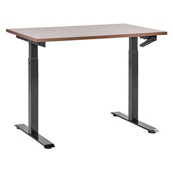 Escritorio De Altura Regulable Manualmente Oficina Moderna Patas Cuadradas  120 X 72 Cm Tablero Madera Oscura Soporte De Acero Negro Destines