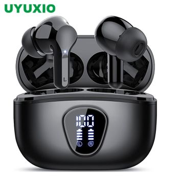 Auriculares inalámbricos BT5.3, auriculares estéreo HiFi con micrófono con cancelación de ruido ENC, pantalla LED de 48H, auriculares impermeables IP7